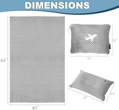41vjjsecl1L._AC_.jpg Travel Blanket Airplane Compact with Bag, Travel Essentials 3 in 1 Packable Airplane Blanket, Travel Pillow and Blanket Set, Inflatable Pillow, Luggage Sleeve & Backpack Clip (Light Grey)