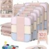 41wp3Azj3IL._AC_.jpg 10 Set Compression Packing Cubes for Travel Women Mom,OlarHike Luggage Clothes Storage Gifts for Travelers,Airplane/Cruise/Car/Train Travel Essentials,Compressible Expandable Saver Space Bags(Beige)