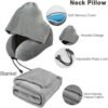 Travel Blanket Pillow Set - Travel Neck Pillow & Blanket for Airplane, Thick Fleece Plane Blankets, Hooded Memory Foam Neck Pillows, Foldable Duffel Bag, Sleep Mask, Earplugs for Plane Traveling