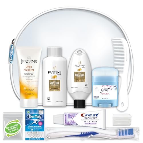 41yKjVwF3ZL.jpg Convenience Kits International Women's Deluxe 10 Piece Kit with Travel Size TSA Compliant Essentials Featuring: Pantene Hair Products in Reusable Toiletry Zippered Bag