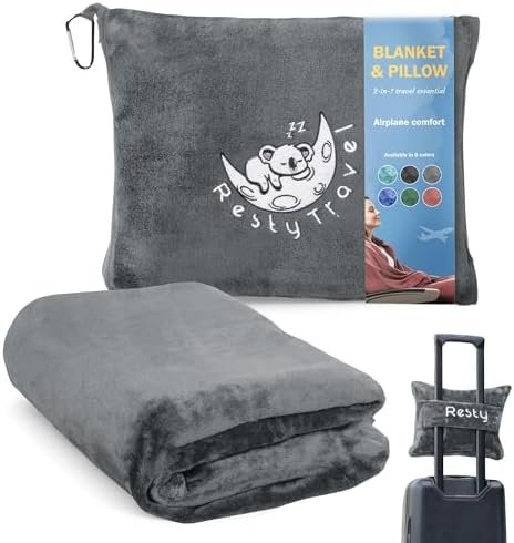 41yNyH71RmL._AC_.jpg Resty 65"x40" Traveling Airplane Blanket, Deep Gray – Lightweight, Velvety Soft Blanket That Becomes a Travel Pillow – Must-Have Comfort for Planes & Road Trips – Travel Essentials for Women & Men