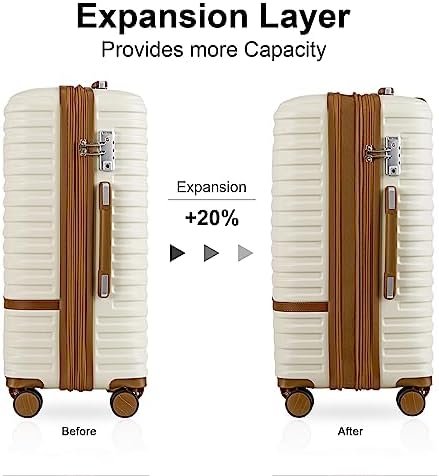 41yqI6fW2ZL._AC_.jpg Joyway Carry On Luggage 20 Inch Expandable Suitcase with Spinner Wheel, 4 Piece Hard Shell Luggage Set with TSA Lock(White brown)