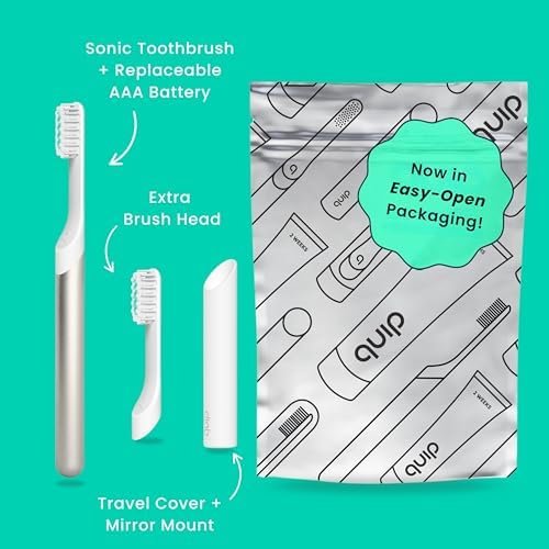517nqlqTL._AC_.jpg Quip Metal Sonic Toothbrush, Electric Toothbrush for Adults –Time Travel & Soft Bristles with Travel Case & Replaceable Brush Head -3-Month Battery Life - Moonrise Champagne