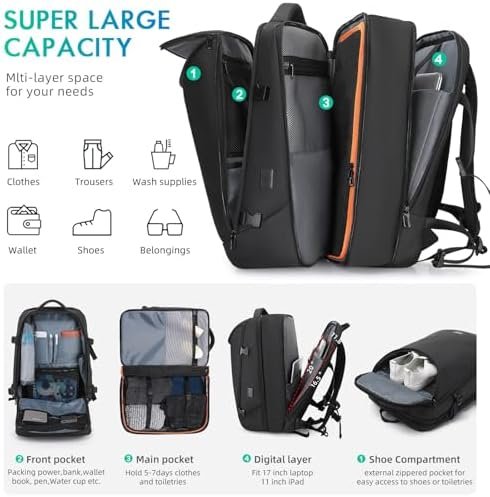 51eDiaCe4L._AC_.jpg Travel Carry on Backpack 50L Expandable Flight Approved Backpacks 17.3 inch Laptop and USB Charging Port bags Water Resistant Business Back Pack for Women & Men
