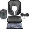 51-1D0MzYoL._AC_.jpg Travel Blanket Luxury Travel Set - Ergonomic Airplane Neck Pillow 100% Pure Memory Foam and Super Soft Fleece Blanket - Premium 3D Sleep Mask & Earplugs - Ultimate 4-in-1 Traveling Kit Black