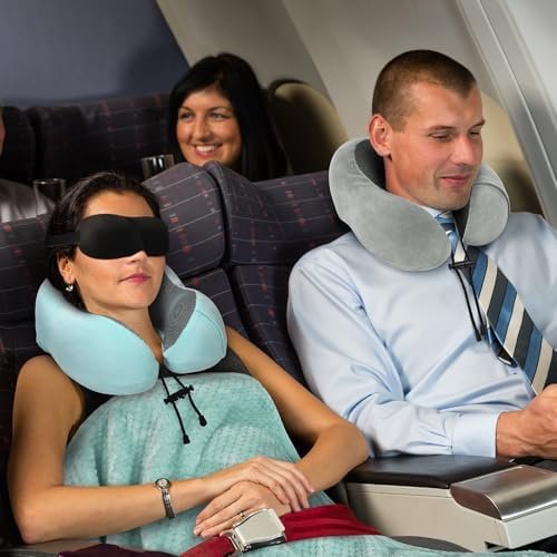 51-AngDmq3L._AC_.jpg Travel Pillow and Blanket Set Neck Pillow Airplane Memory Foam for Traveling Compact with Bag Blue Green