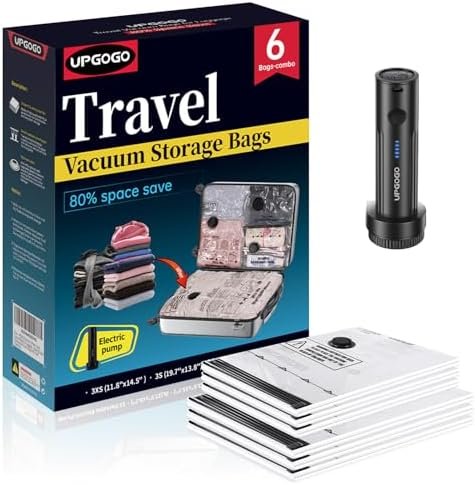 Travel Vacuum Bags for Luggage with Portable Electric Pump,Vacuum Seal Bags for Clothing,Packing Cubes Compression,Cruise Ship and Travel Essentials(Combo 6 Pack)