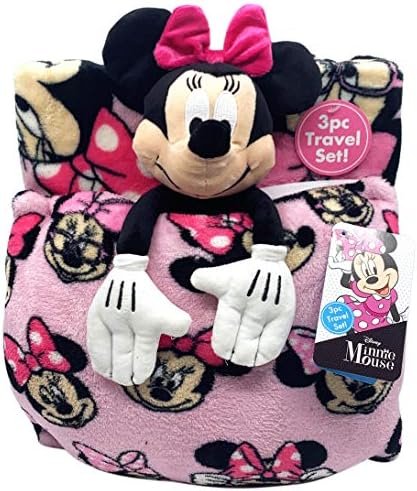 Jay Franco Disney Minnie Mouse Travel Set - 3 Piece Kids Travel Set Includes Blanket, Pillow, & Plush