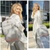 LOVEVOOK Travel Backpack For Women, 40L Carry On Backpack Flight Approved, TSA Personal Item Travel Bag Fits 17 Inch Laptop, Business Weekender Overnight Waterproof Daypack With 2 Cubes, Grey-Pink