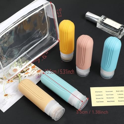 511q6GLVMmL.jpg Travel Bottles for Toiletries, 5 Pack TSA Approved Travel Size Containers, 3oz Leak Proof Refillable Travel Accessories for Shampoo Conditioner, BPA Free Travel Bottles with Toiletry Bag