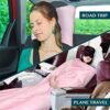 511qIzDAbfL._AC_.jpg PAVILIA Travel Blanket and Pillow, Arms Opening Airplane Blankets for Adults, Compact Plane Blanket with Arm Hole 2-in-1 Bag for Flight Car Camping Fit in Luggage Backpack Traveler Gift, Pink