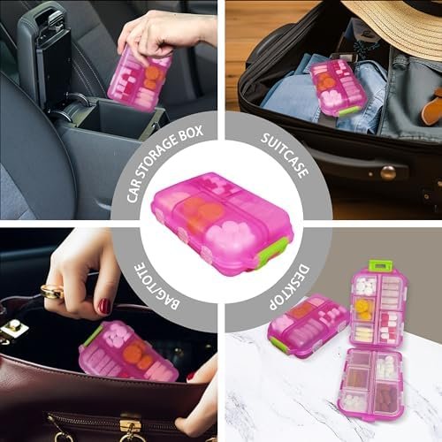 513KAHoj7yL._AC_.jpg Pill Organizer with Medicine Labels Travel Daily Pill Container Mini Medication Organizer Storage Pill Organizer Travel Essentials Pill Case 7 Day (Pink & 161 Lables)