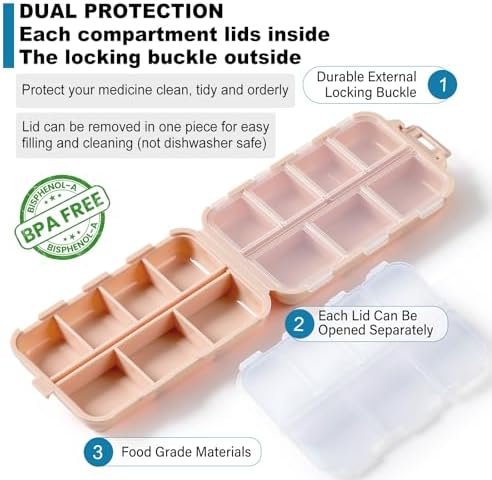 5159FfhgFsL._AC_.jpg 3 Pack, 14 GRIDS Travel Pill Organizer Box with Labels - Travel Medicine Case Kit - Pocket Daily Pharmacy Container - Travel Medication Holder Dispenser for Fish Oil Vitamin Supplement Storage