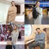 515WZ28CN6L._AC_.jpg BlueHills Premium Soft Travel Blanket Pillow Airplane Blanket Packed in Soft Bag Pillowcase with Hand Luggage Belt Backpack Clip Compact Pack Large Portable Flight Throw Beige T005