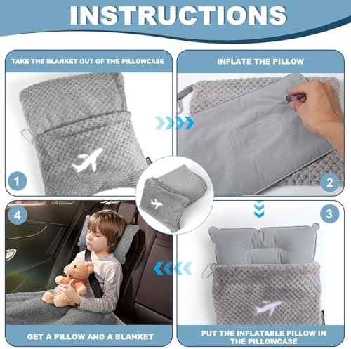 5162xwa7roL._AC_.jpg Travel Blanket Airplane Compact with Bag, Travel Essentials 3 in 1 Packable Airplane Blanket, Travel Pillow and Blanket Set, Inflatable Pillow, Luggage Sleeve & Backpack Clip (Light Grey)