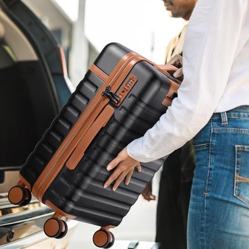 Luggage Sets 3 Piece, Carry On Luggage 20In With Spinner Wheels,PC Hardside Suitcase Set with TSA Lock,Durable Carry On Suitcase With Travel Backpack for Men (Black, 3 piece set (20inch))