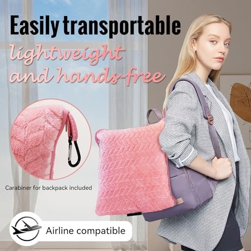 517GxYlNlsL._AC_.jpg Travel Blanket and Pillow – Ultra Soft Lightweight Compact Blanket for Airplane, Car, Bus, Travel – Portable Cozy Fleece for Men, Women, and Kids – Pink, 42" x 68"