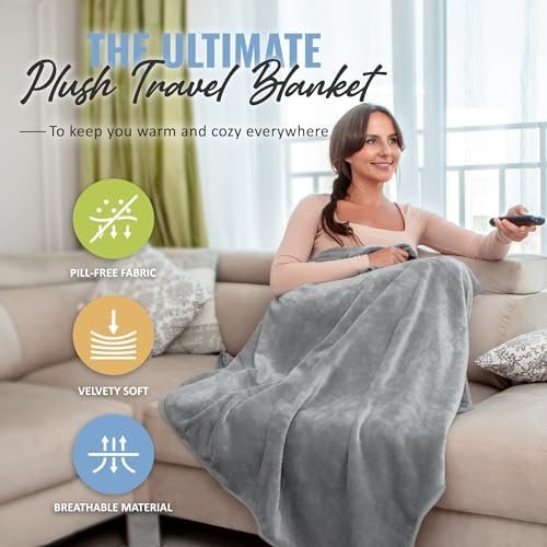 BOACAY Soft & Warm Travel Blanket for Airplane & Car - Long Flight Essential for Women, Men, Kids - Compact Pillow with Luggage Sleeve & Backpack Clip
