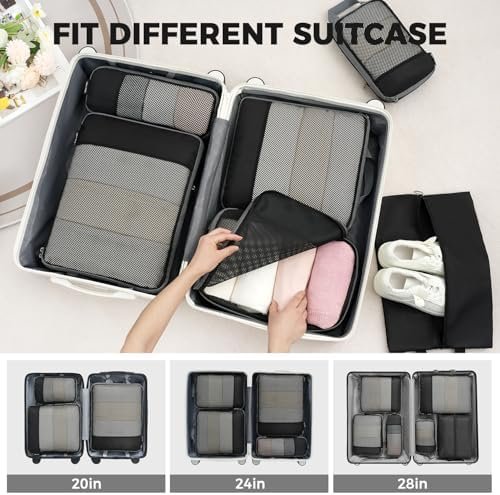 518h8bFQXFL._AC_.jpg BAGAIL 4 Set/6 Set/8 Set Compression Packing Cubes Travel Accessories Expandable Packing Organizers (Half Mesh, 6-Black)