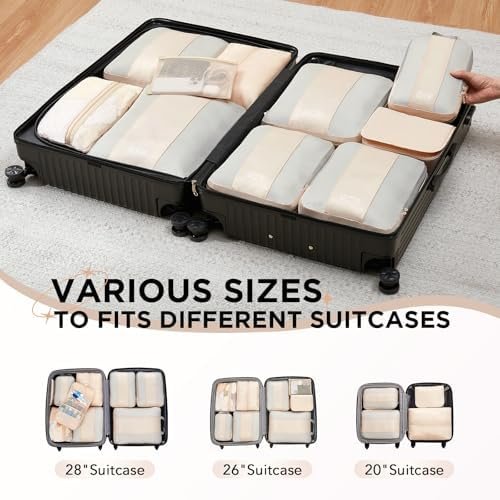 519ColMdIiL._AC_.jpg 10 Set Compression Packing Cubes for Travel Women Mom,OlarHike Luggage Clothes Storage Gifts for Travelers,Airplane/Cruise/Car/Train Travel Essentials,Compressible Expandable Saver Space Bags(Beige)