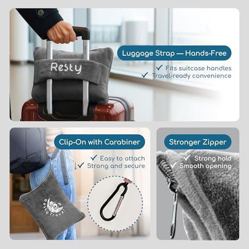 51DiDiXD6yL._AC_.jpg Resty 65"x40" Traveling Airplane Blanket, Deep Gray – Lightweight, Velvety Soft Blanket That Becomes a Travel Pillow – Must-Have Comfort for Planes & Road Trips – Travel Essentials for Women & Men