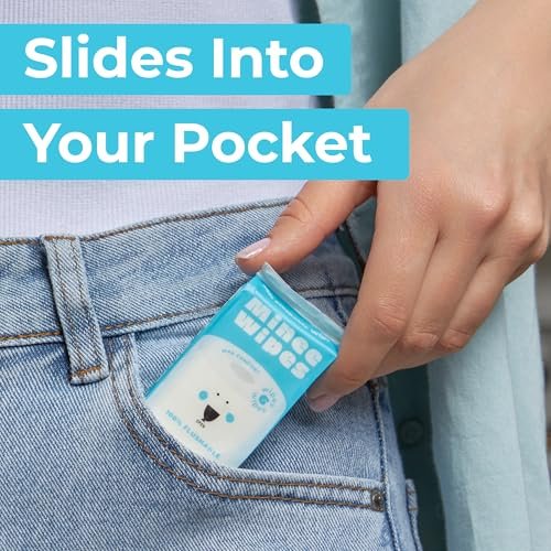 Impossibly Compact Travel Flushable Wipes with Natural Extracts - Skin-Friendly Travel Essentials, Hypoallergenic & Unscented Travel Size Wipes for Adults, Kids & Baby Care - 8 Pack Total 48 Wipes