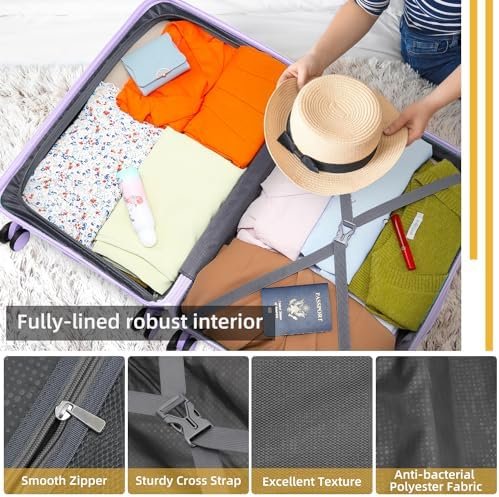 51FaDT1M8LL._AC_.jpg LARVENDER Luggage Sets 3 Piece with Duffel Bag Hardside PP Carry On Suitcase with 360° Spinner Wheels TSA Lock Luggage Sets for Women, Lavender