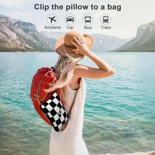 51FjGYrVLcL._AC_.jpg Travel Blanket and Pillow Compact, Premium Soft 2 in 1 Airplane Blanket with Soft Bag Pillowcase,Hand Luggage Sleeve and Backpack Clip (Checkered Black)