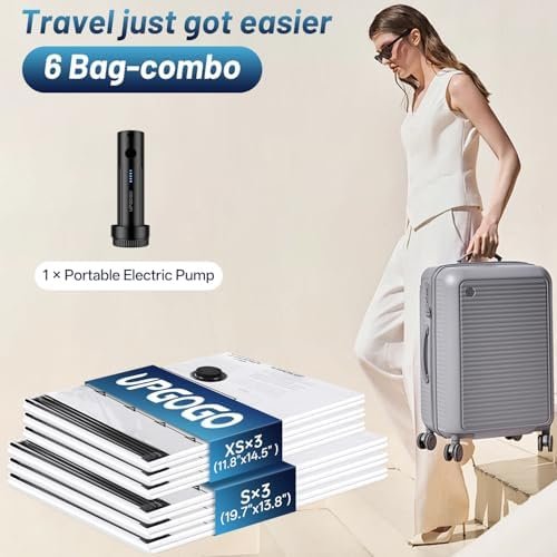 Travel Vacuum Bags for Luggage with Portable Electric Pump,Vacuum Seal Bags for Clothing,Packing Cubes Compression,Cruise Ship and Travel Essentials(Combo 6 Pack)