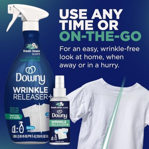 51FtJp8ZlFL._AC_.jpg Downy Wrinkle Releaser Spray All In One Wrinkle Release Spray Travel Size, Odor Eliminator, Static Remover Fabric Refresher & Ironing Aid for Clothes 3 Fl Oz (Pack of 2), Crisp Linen Scent