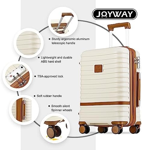 51G3tDWYz6L._AC_.jpg Joyway Carry On Luggage 20 Inch Expandable Suitcase with Spinner Wheel, 4 Piece Hard Shell Luggage Set with TSA Lock(White brown)