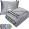 51GUXsFV2UL._AC_.jpg Commollis 2-in-1 Travel Blanket & Pillow for Airplane, Car, Train - Warm Compact Flight Blanket with Luggage Strap & Backpack Clip, Machine Washable, All-Season Use