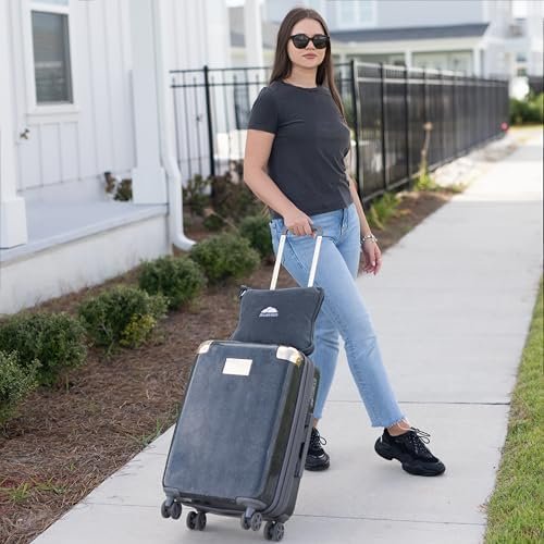 BlueHills Premium Soft Travel Blanket Pillow Airplane Flight Blanket Throw Bag Pillowcase Compact Large 2 in 1 Combo Warm Traveling Plane Essentials Portable Gifts Lightweight Grey Gray T007