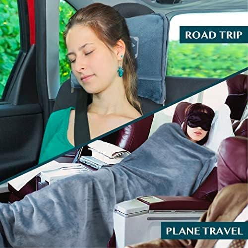 51H5CZfCojL._AC_.jpg PAVILIA Travel Blanket Pillow in Soft Bag with Pockets, Airplane Blanket Set, Plane Blanket Compact Packable, Flight Essentials Car Pillow, Travelers Accessories Gifts, Luggage Strap, Dusty Light Blue