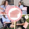 51HtpmULnEL._AC_.jpg Travel Blanket & Pillow Set, 300 GSM Soft Fleece-60x43 Inches, 3-in-1 Compact Airplane Blanket with Bag, Press-to-Inflate Pillow, for Long Trips with Luggage Sleeve & Backpack Clip (Pink)