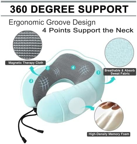 51Jtz8KqH7L._AC_.jpg Travel Pillow and Blanket Set Neck Pillow Airplane Memory Foam for Traveling Compact with Bag Blue Green