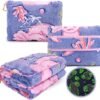 51Kd-UNV2dL._AC_.jpg Axolotl Blanket for Airplane Travel - Glow in The Dark Kids Travel Blanket Pillow Set for Plane, Car - Axolotl Gifts Toys for Girls, Small Soft Purple Fleece Throw for Teens Girls 40" x 60"