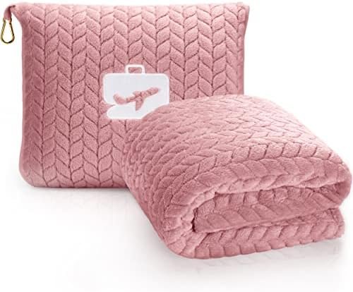 51LP4CNMfL._AC_.jpg EverSnug Premium Travel Blanket Pillow - Soft 2 in 1 Airplane Blanket with Soft Bag Pillowcase, Hand Luggage Sleeve and Backpack Clip (Light Pink)