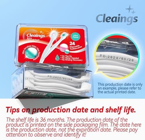 cleaings® Mini Brushes-Disposable Toothbrushes with Toothpaste and Pick for Work or Travel, 24 Count (Mint Flavor（Pack of 1）)
