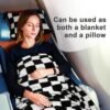 51LWozYfb1L._AC_.jpg Travel Blanket and Pillow Compact, Premium Soft 2 in 1 Airplane Blanket with Soft Bag Pillowcase,Hand Luggage Sleeve and Backpack Clip (Checkered Black)