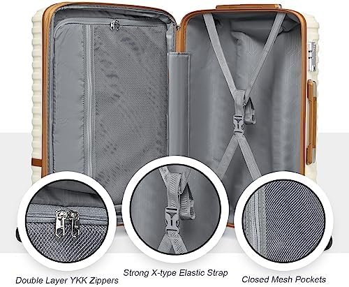 51LYLPBf6L._AC_.jpg Joyway Carry On Luggage 20 Inch Expandable Suitcase with Spinner Wheel, 4 Piece Hard Shell Luggage Set with TSA Lock(White brown)