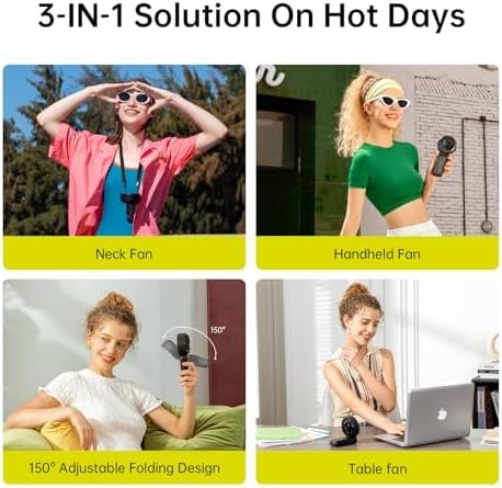 JISULIFE Handheld Fan Life7 – Ultimate Flexibility: High-Power Motor, LED Display, 19.5 Hrs Cooling, 5000mAh Rechargeable, 5-Speed, Foldable Design, 3-IN-1 Portable Fan for Travel Cruise Beach(Black)