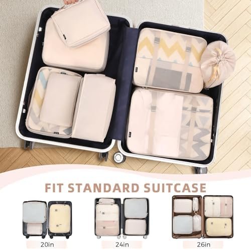 51MJblOHG-L._AC_.jpg BAGAIL 8 Set Packing Cubes Luggage Packing Organizers for Travel Accessories-Cream