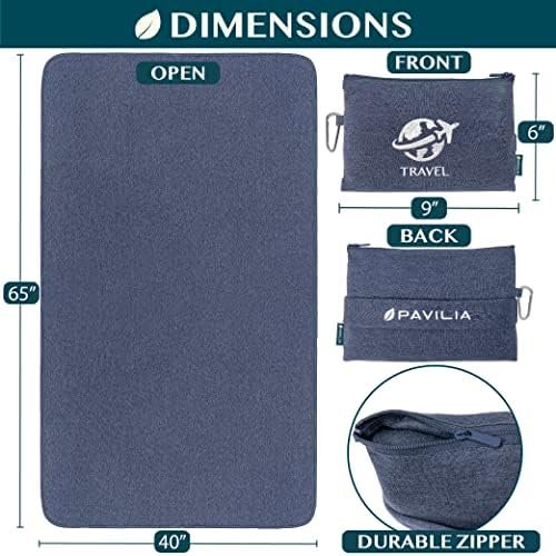 51Mhm2xZ5pL._AC_.jpg PAVILIA Travel Blanket Compact, Airplane Packable Bag, Soft Fleece Portable Throw Pillow Combo Set, Plane Flight Car Trips Essentials Gift Accessories, Luggage Backpack Clip, Navy Blue, 65 x 40 inch