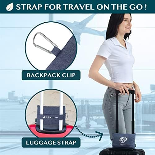 51NNh00FSVL._AC_.jpg PAVILIA Travel Blanket Compact, Airplane Packable Bag, Soft Fleece Portable Throw Pillow Combo Set, Plane Flight Car Trips Essentials Gift Accessories, Luggage Backpack Clip, Navy Blue, 65 x 40 inch