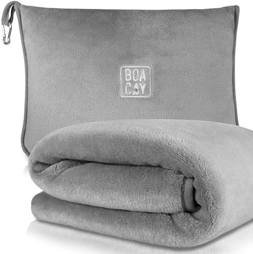 51QjLMxdlYL._AC_.jpg BOACAY Soft & Warm Travel Blanket for Airplane & Car - Long Flight Essential for Women, Men, Kids - Compact Pillow with Luggage Sleeve & Backpack Clip