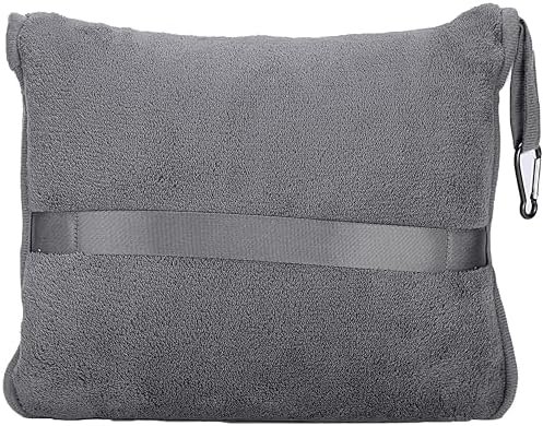 BlueHills Premium Soft Travel Blanket Pillow Airplane Flight Blanket Throw Bag Pillowcase Compact Large 2 in 1 Combo Warm Traveling Plane Essentials Portable Gifts Lightweight Grey Gray T007