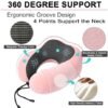 51TH0NpMl0L._AC_.jpg Travel Pillow and Blanket Set Neck Pillows Travel Essentials with Sleep Mask for Airplane Car Memory Foam Pink