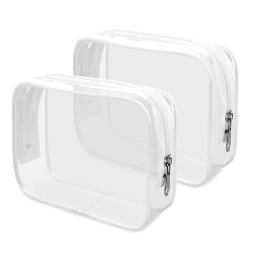51TI7Mb0uZL._SL1500_.jpg Wedama TSA Approved Toiletry Bag, Cosmetic Bags 2 Pack with Zipper Carry on Airline Airport Travel Accessories, PVC Makeup Bags for Travel, Quart Size Travel Bags for Men and Women-White