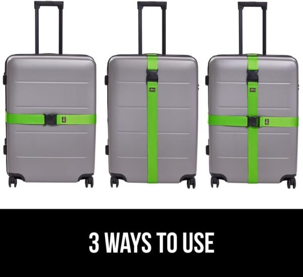51TSb3K3JZL._AC_SL1000_.jpg GORILLA GRIP Heavy Duty Adjustable Luggage Straps for Suitcases, Easy to Identify Travel Belt Connector Holds Suitcase Together, Extends Life of Bag, Strap Connects Two Bags, Accessories 2 Pack Green